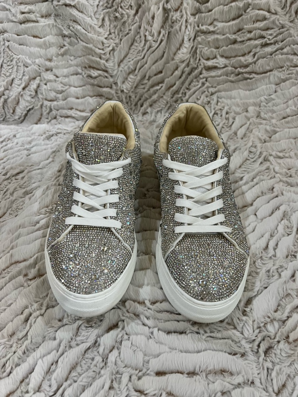 Betsey Johnson Silver Crystal-Studded Lace-Up Sneakers